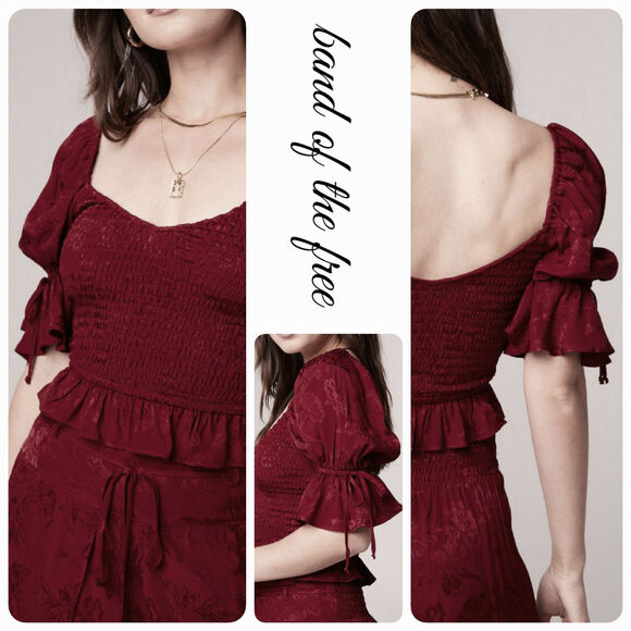 NWT B.O.G. Band of the Free Lea Jacquard Smocked Crop Top Sz S [4-6] Rhubarb Red - Picture 1 of 9